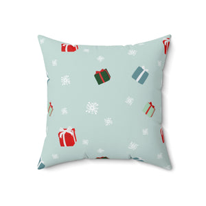 Meraki Paper - Polyester Square Holiday Pillowcase - Presents & Snowflakes - 18x18 - Front View