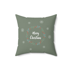Meraki Paper - Polyester Square Holiday Pillowcase - Wreath & Snowflakes - 16x16 - Front View