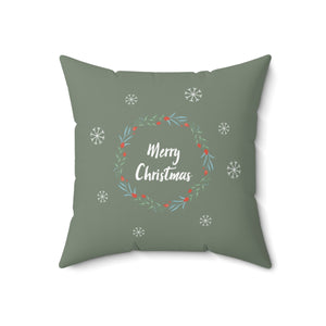 Meraki Paper - Polyester Square Holiday Pillowcase - Wreath & Snowflakes - 18x18 - Front View