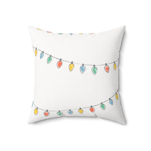 Meraki Paper - Polyester Square Holiday White Pillowcase - Christmas Lights - 18x18 - Back View