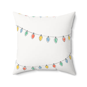 Meraki Paper - Polyester Square Holiday White Pillowcase - Christmas Lights - 20x20 - Back View