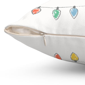 Meraki Paper - Polyester Square Holiday White Pillowcase - Christmas Lights - Zipper
