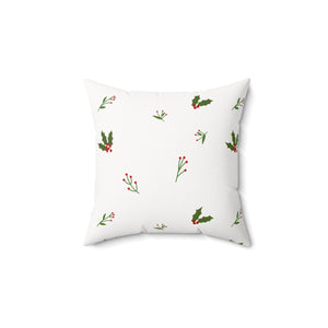 Meraki Paper - Polyester Square Holiday White Pillowcase - Holly - 14x14 - Back View