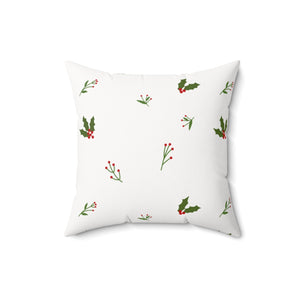 Meraki Paper - Polyester Square Holiday White Pillowcase - Holly - 16x16 - Back View