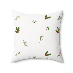Meraki Paper - Polyester Square Holiday White Pillowcase - Holly - 20x20 - Back View
