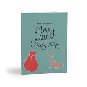 Meraki Paper - Teal Holiday Greeting Cards - Merry Little Christmas - Front View