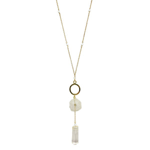 Solar Quartz + Crystal Y Necklace