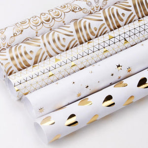 Foil Triangles Wrapping Paper Roll - White/Gold