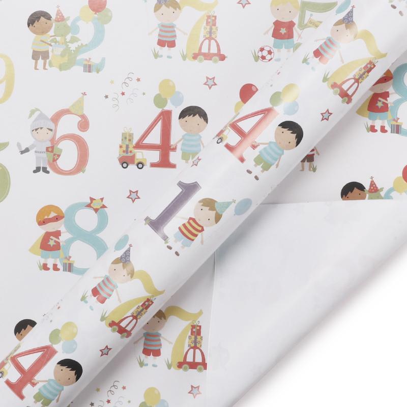 Birthday Boy &quot;Numbers &amp; Characters&quot; Wrapping Paper Sheets