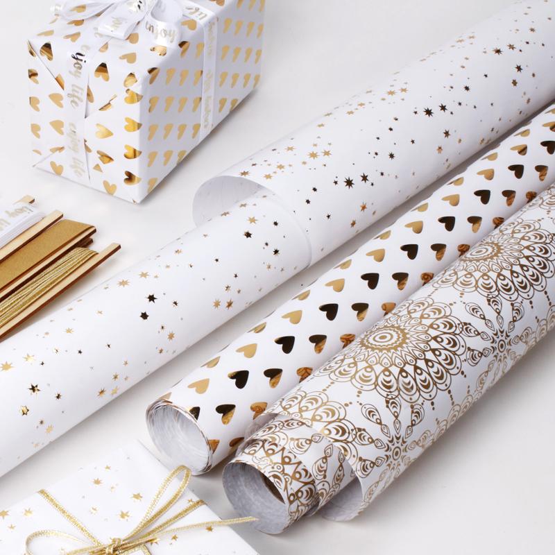 Gold Rainbows Wrapping Paper Roll (30&quot; X 10&#39;) White/Gold