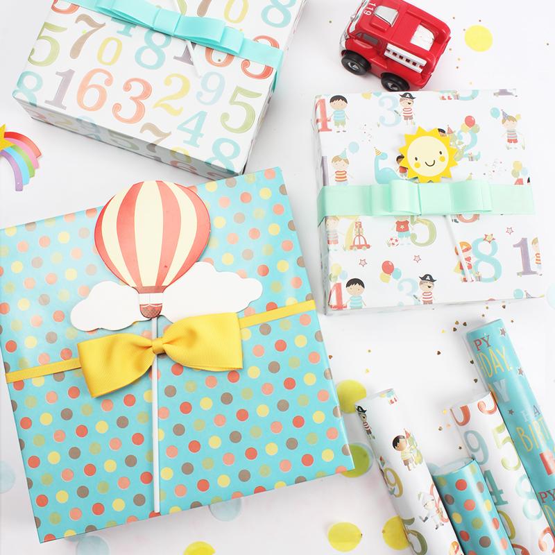 Birthday Boy &quot;Numbers&quot; Wrapping Paper Sheets