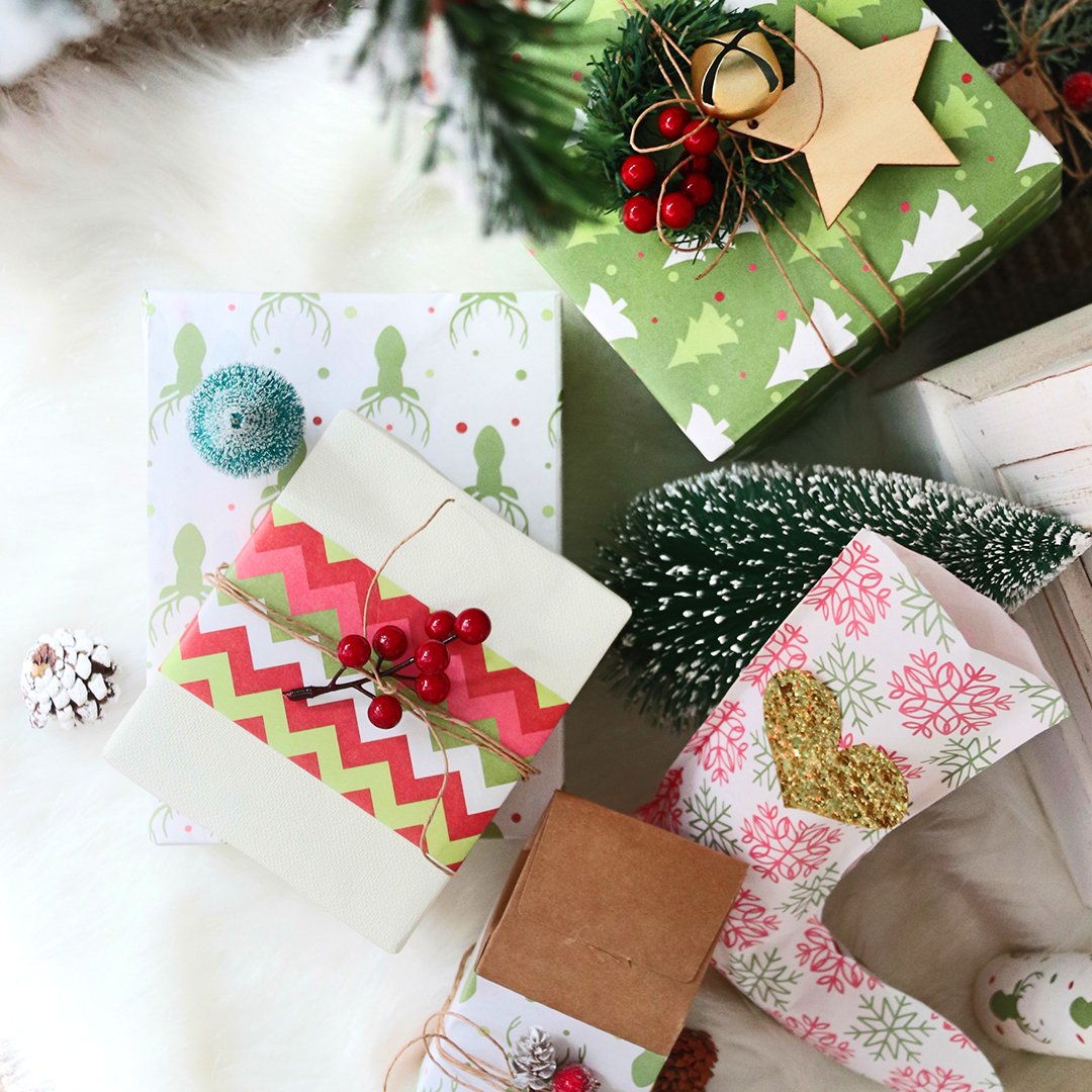 Christmas Chevron Kraft Wrapping Paper Sheets