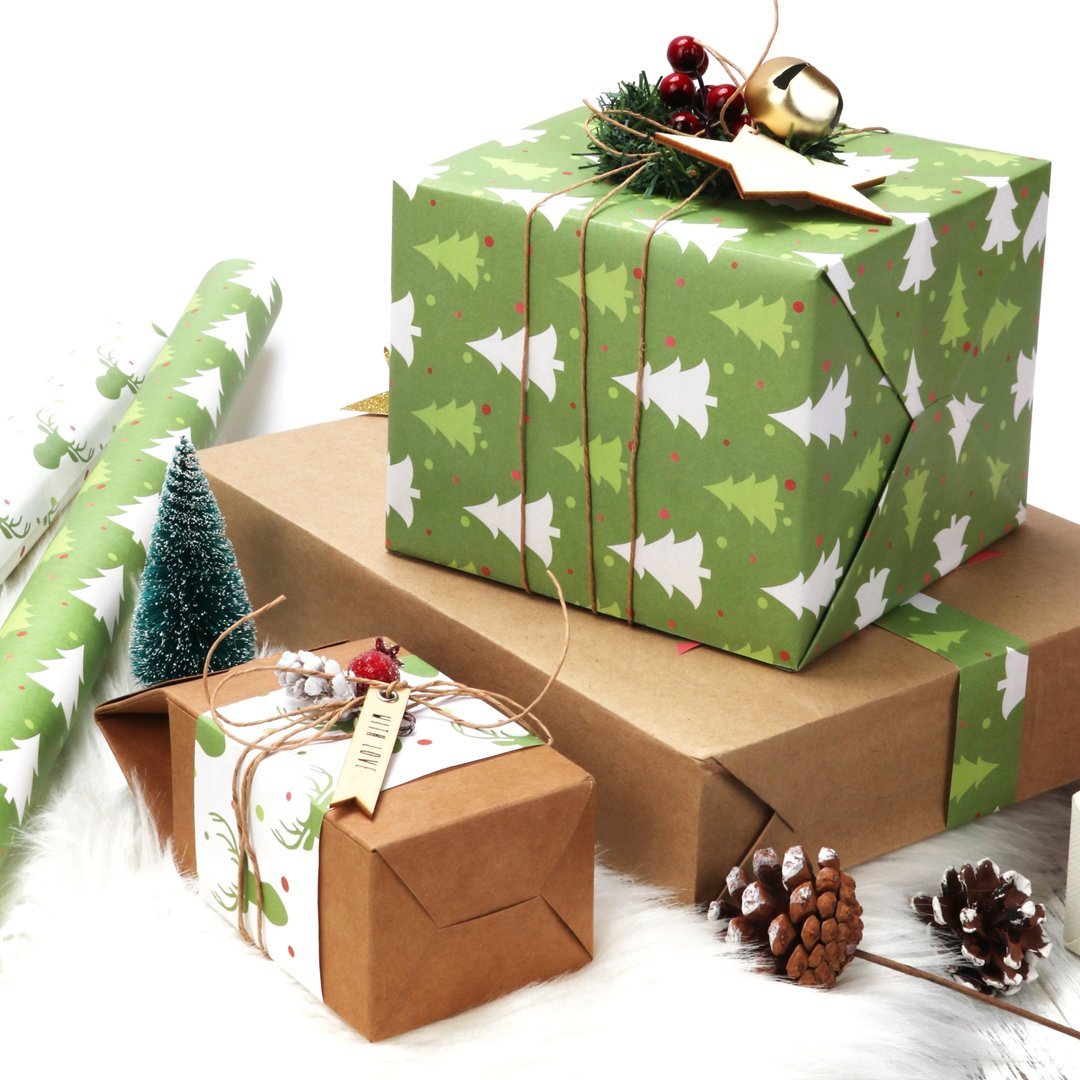 Christmas Chevron Kraft Wrapping Paper Sheets