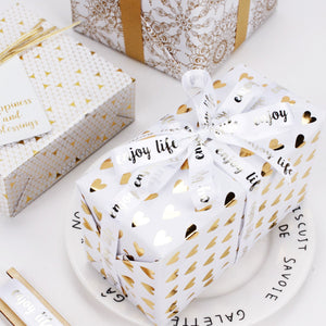 Art Deco Wrapping Paper Roll - White/Gold Foil