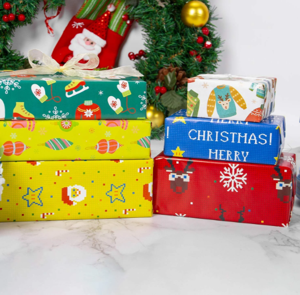 Retro Pixel &quot;Xmas Trees&quot; Wrapping Paper Sheets