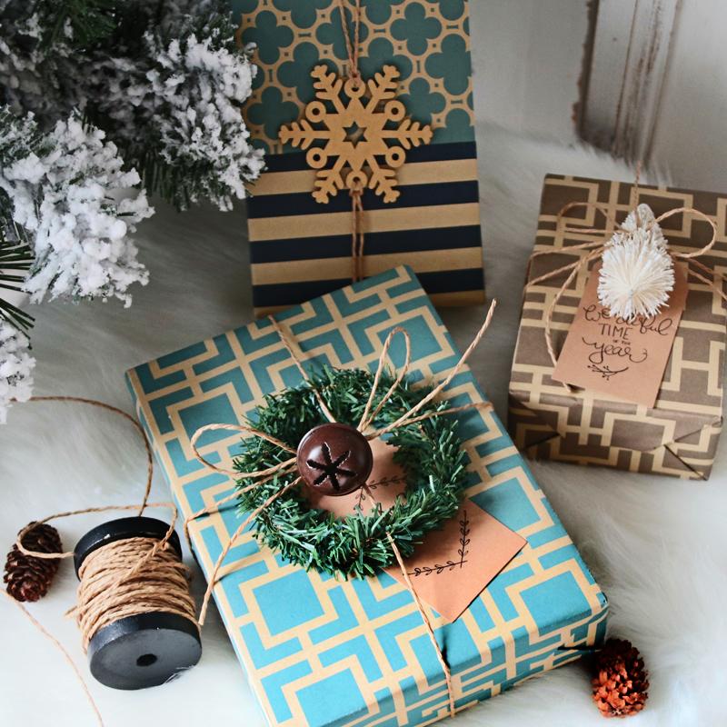 Reversible Modern &quot;Chevron/Damask&quot; Wrapping Paper Sheets