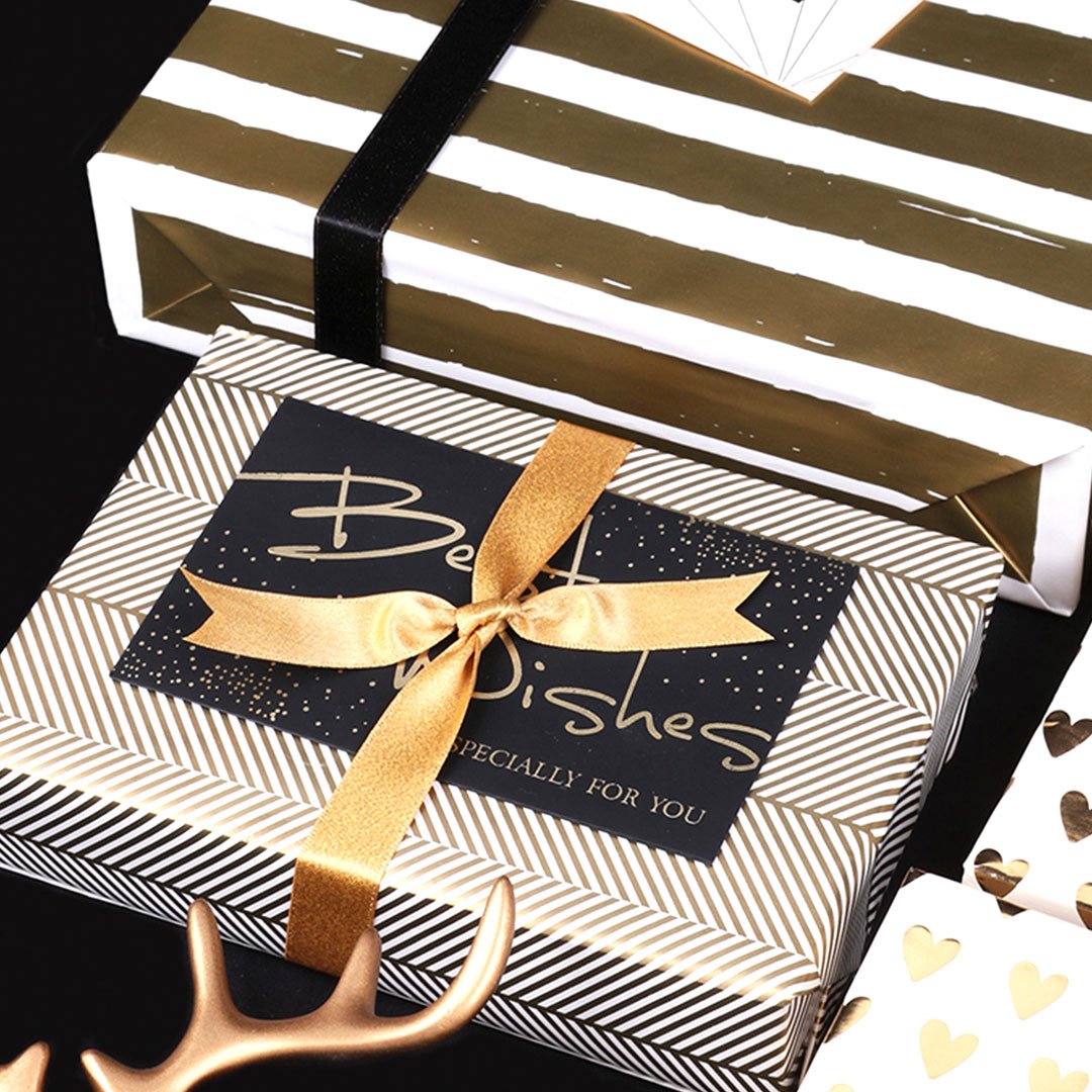 Metallic Stripes Wrapping Paper Roll - White/Gold