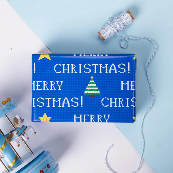 Retro Pixel &quot;Xmas Trees&quot; Wrapping Paper Sheets