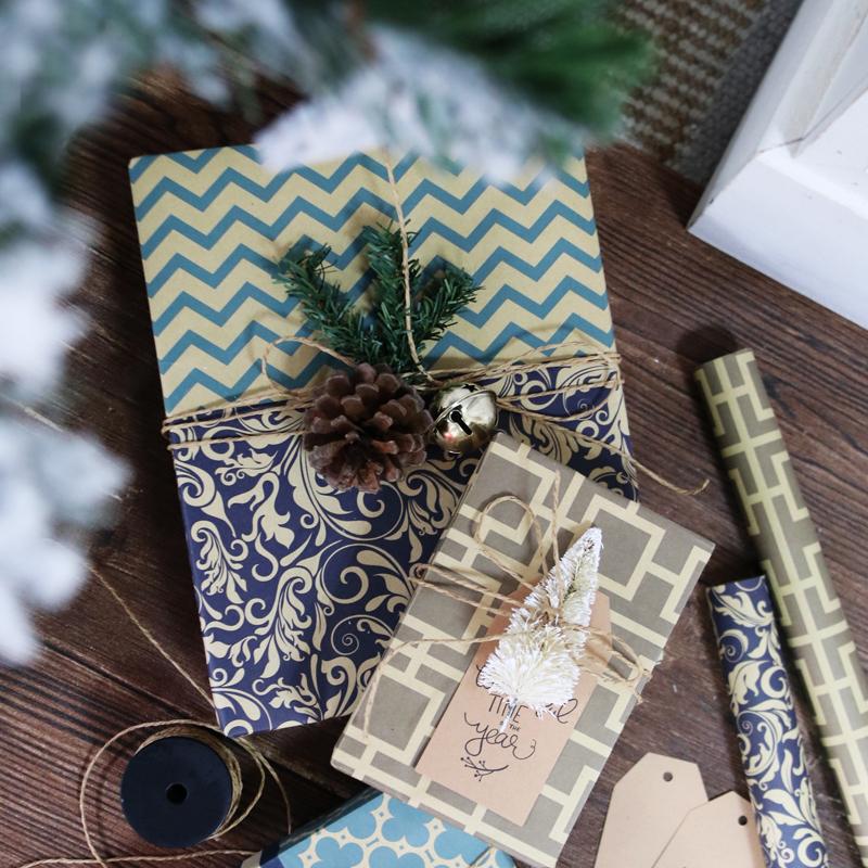 Reversible Modern Trellis/Stripes Wrapping Paper Sheets