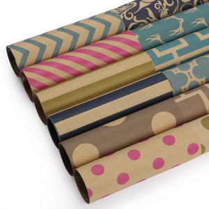 Natural Damask Reversible Kraft Wrapping Paper - 3 Roll Pack