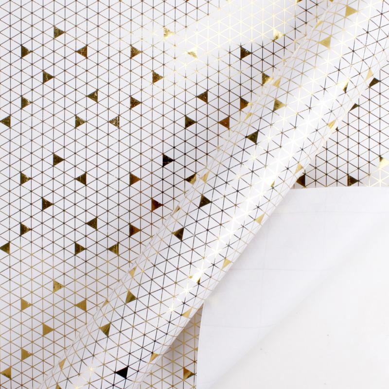 Foil Triangles Wrapping Paper Roll - White/Gold