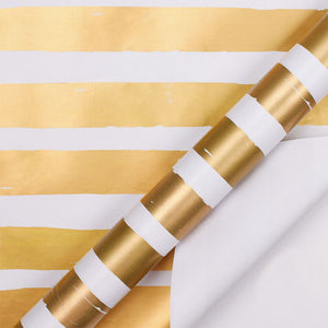 Metallic Stripes Wrapping Paper Roll - White/Gold