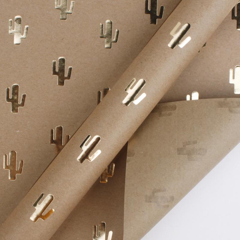 Cactus Gold Foil Kraft Wrapping Paper Sheets