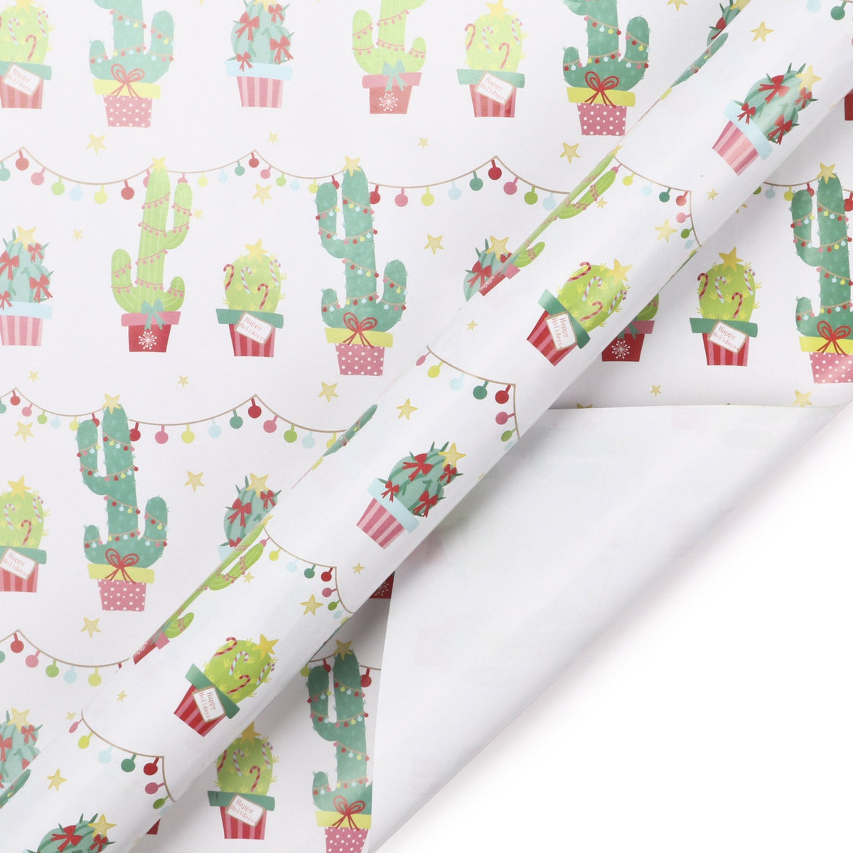 Cactus Pom Pom Xmas Wrapping Paper Sheets
