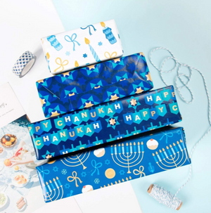 Happy Chanukah Wrapping Paper Sheets - Blue/Multi