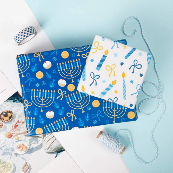 Happy Chanukah Wrapping Paper Sheets - Blue/Multi