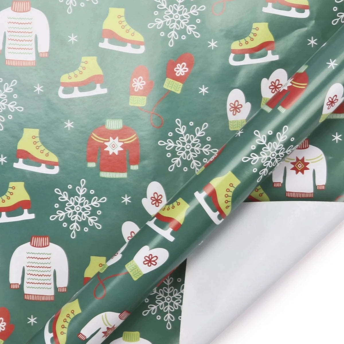 &quot;Ugly Xmas Sweater &amp; Ice Skates&quot; Wrapping Paper Sheets