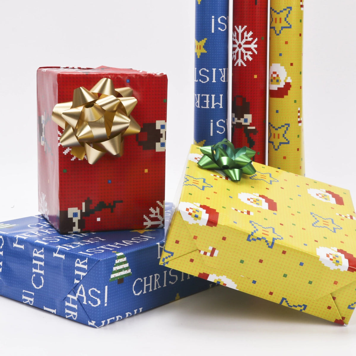 Retro Pixel &quot;Xmas Trees&quot; Wrapping Paper Sheets