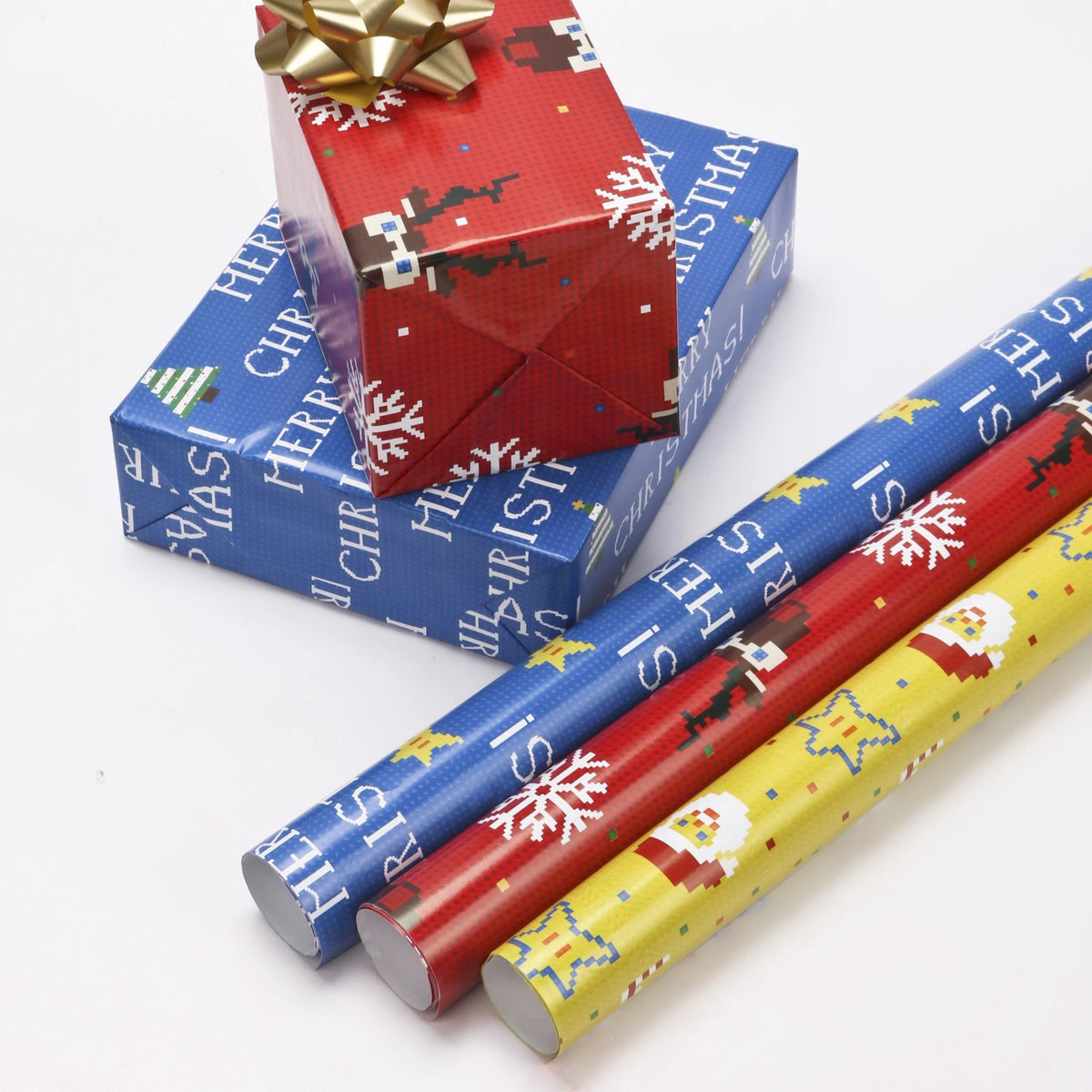 Retro Pixel &quot;Xmas Trees&quot; Wrapping Paper Sheets