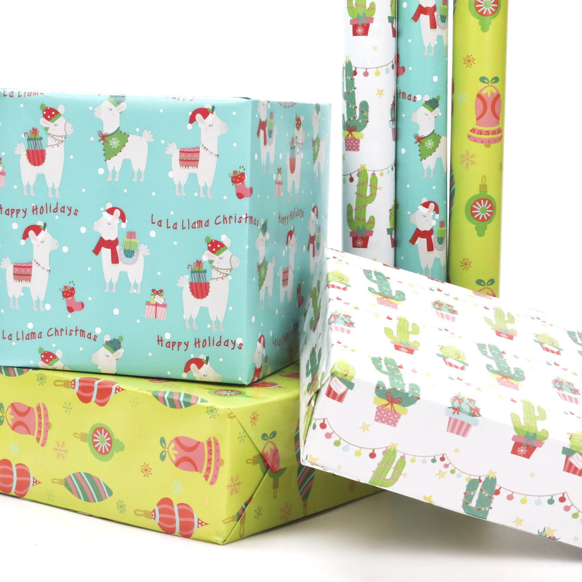 Cactus Pom Pom Xmas Wrapping Paper Sheets
