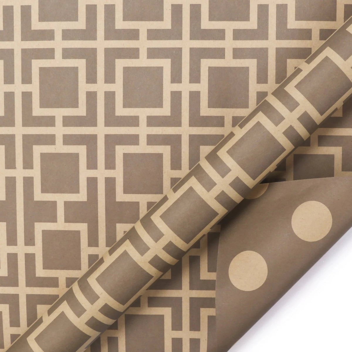 Modern Geo &quot;Trellis/Polka Dots&quot; Brown Wrapping Paper Sheets