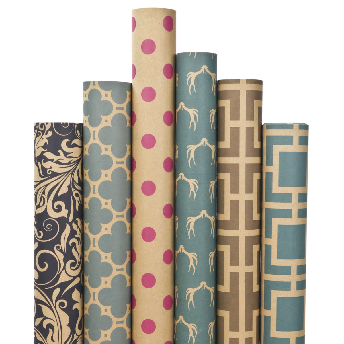 Modern Geo &quot;Trellis/Polka Dots&quot; Brown Wrapping Paper Sheets