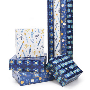Happy Chanukah Wrapping Paper Sheets - Blue/Multi