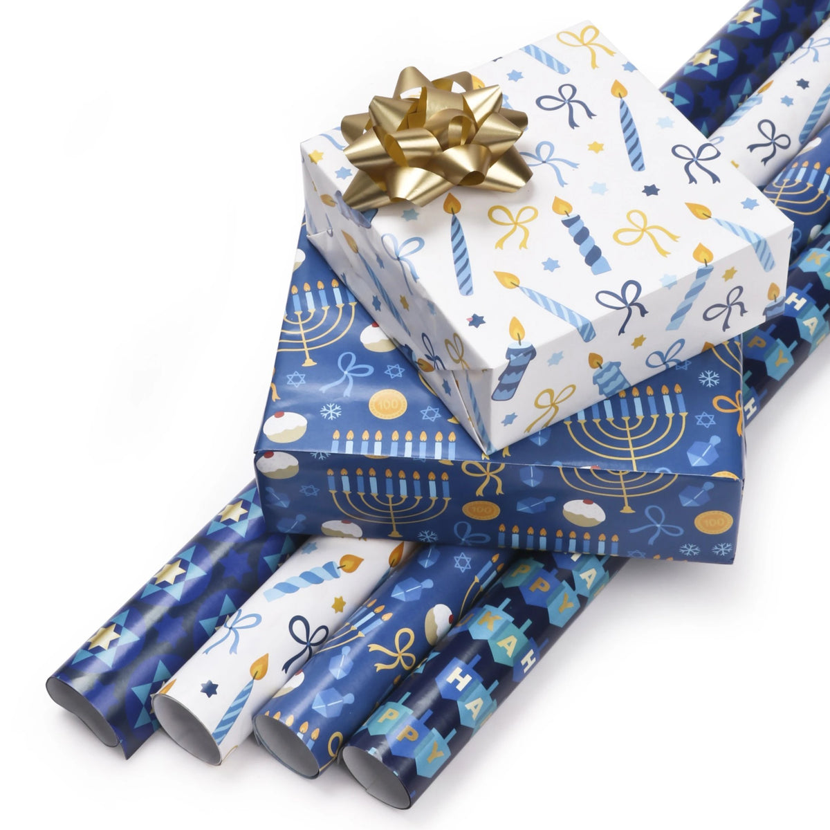 Chanukah Candles Wrapping Paper Sheets - White/Multi