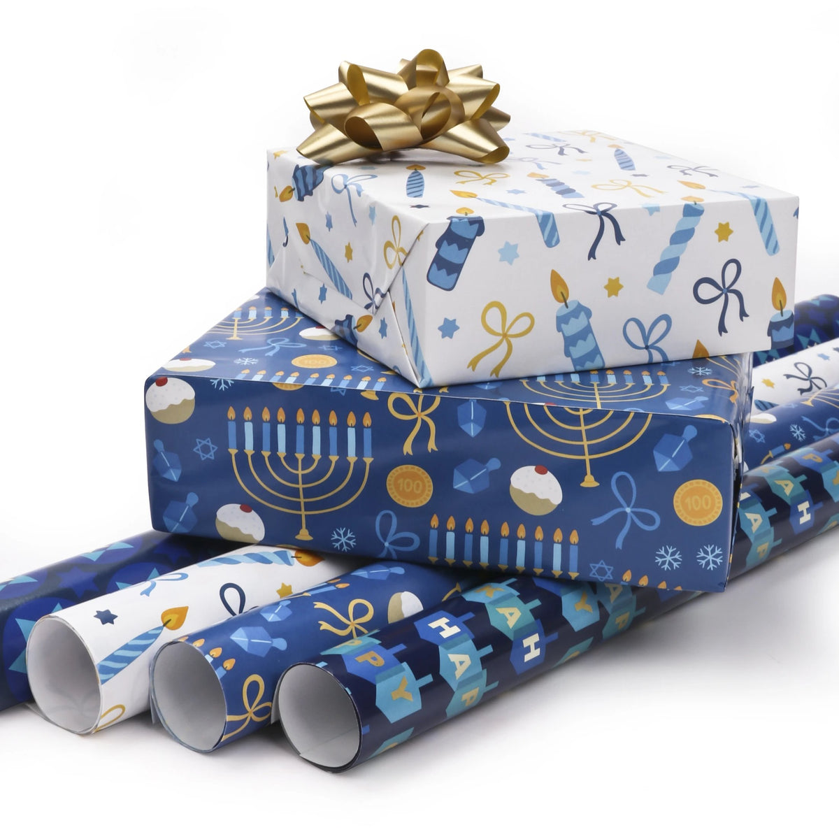 Happy Chanukah Wrapping Paper Sheets - Blue/Multi
