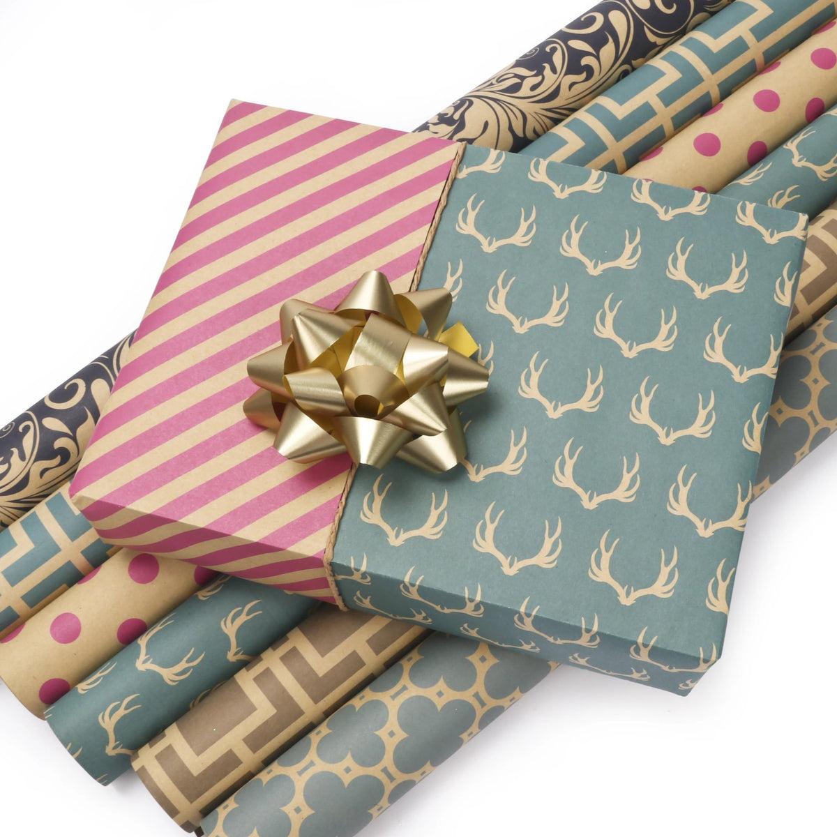 Modern Geo &quot;Trellis/Polka Dots&quot; Brown Wrapping Paper Sheets
