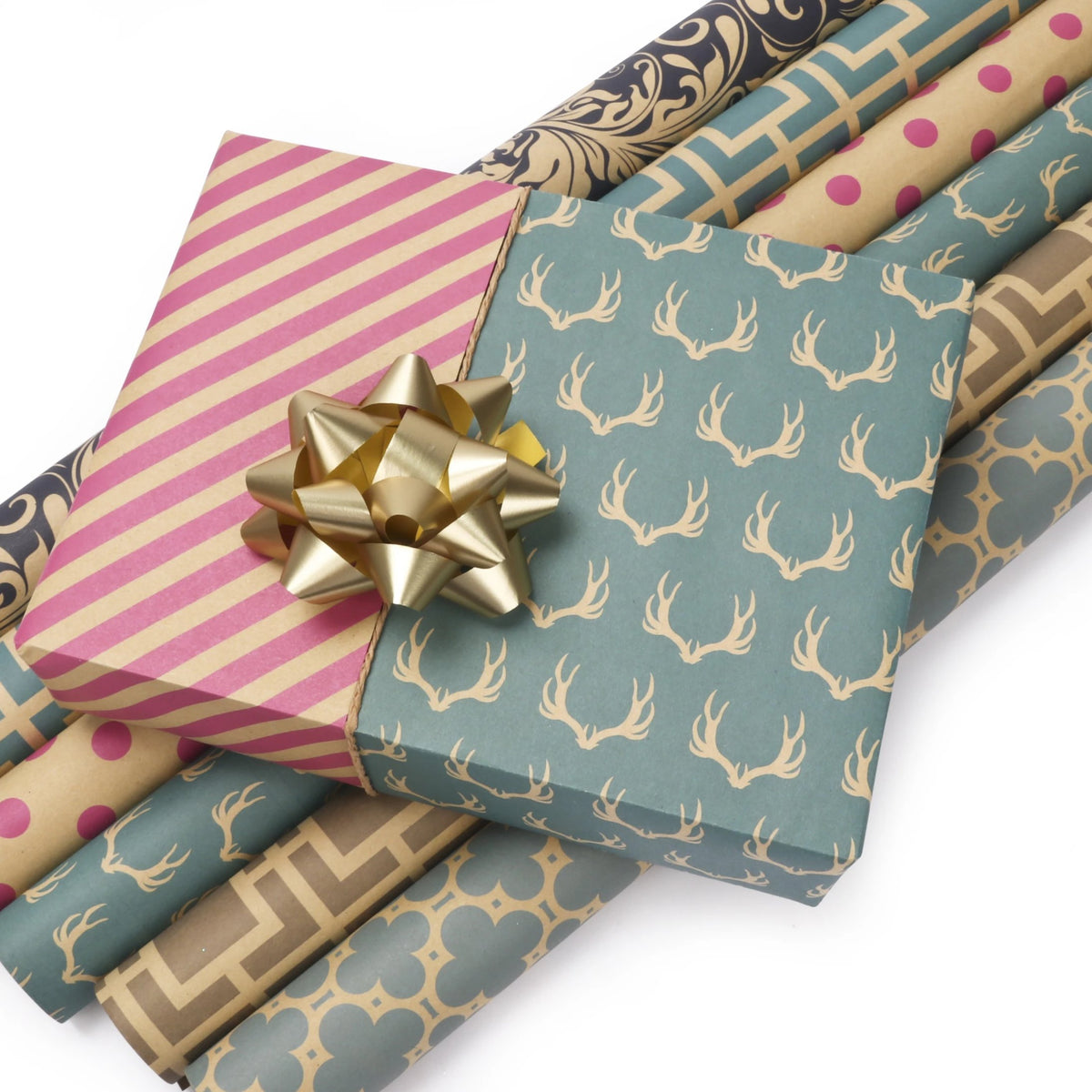 Reversible Modern &quot;Chevron/Damask&quot; Wrapping Paper Sheets