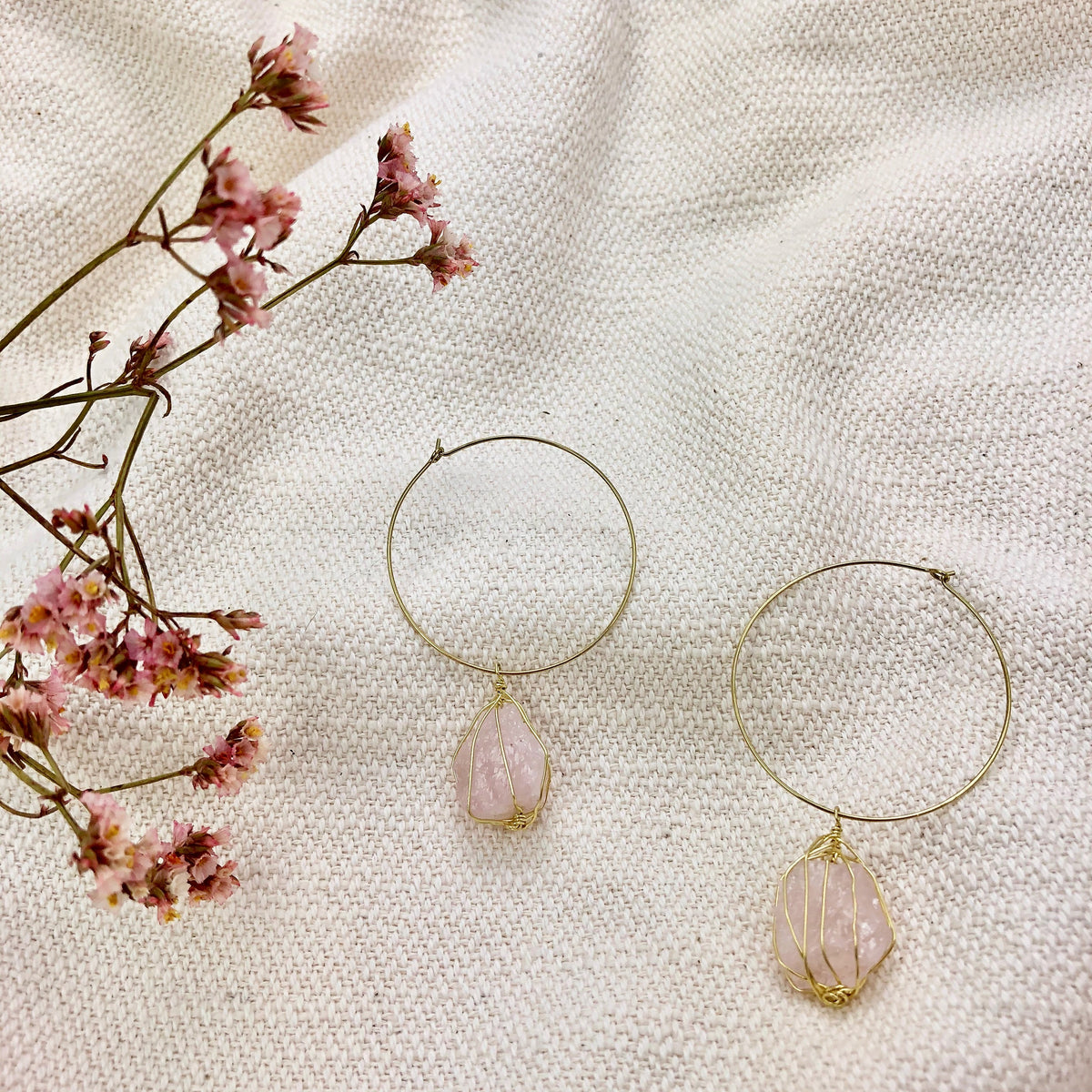 Rose Quartz Hoops