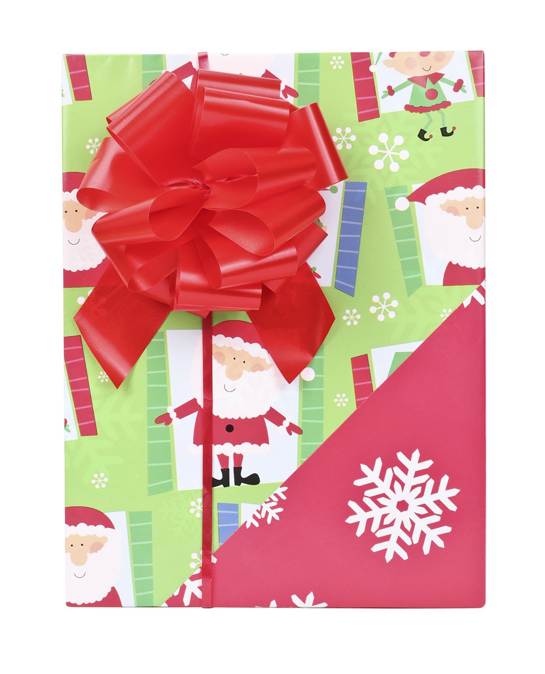 Reversible &quot;Xmas Santa Elf &amp; Snowflake&quot; Wrapping Paper