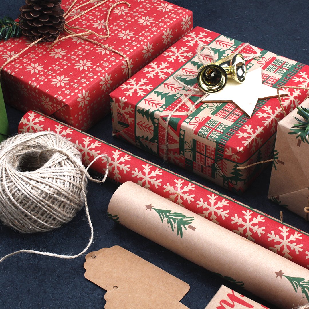 Reindeer Stencil Kraft Wrapping Paper Roll