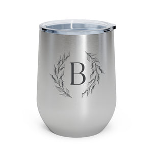 Meraki Paper - 12oz Insulated Wine Tumbler - Circular Branches - B in Stainless Steel - Front View