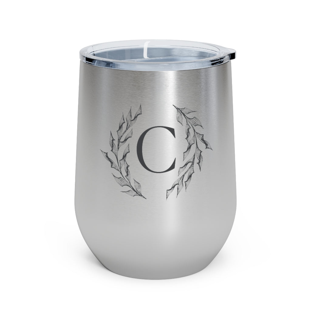 Meraki Paper - 12oz Insulated Wine Tumbler - Circular Branches - C in Stainless Steel - Front View