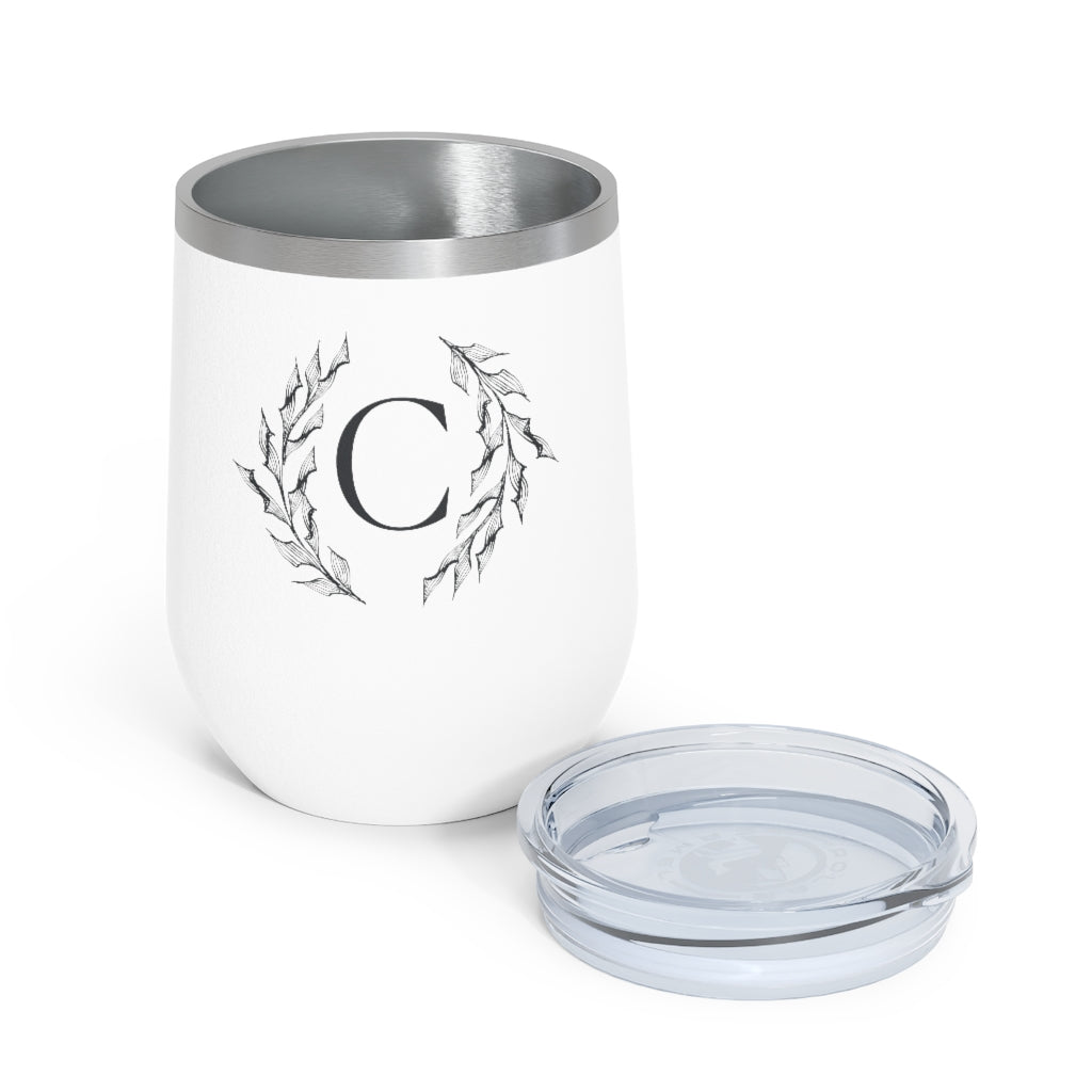 Meraki Paper - 12oz Insulated Wine Tumbler - Circular Branches - C in White - Opened