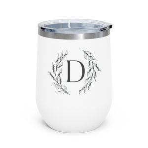 Meraki Paper - 12oz Insulated Wine Tumbler - Circular Branches - D in White - Front View