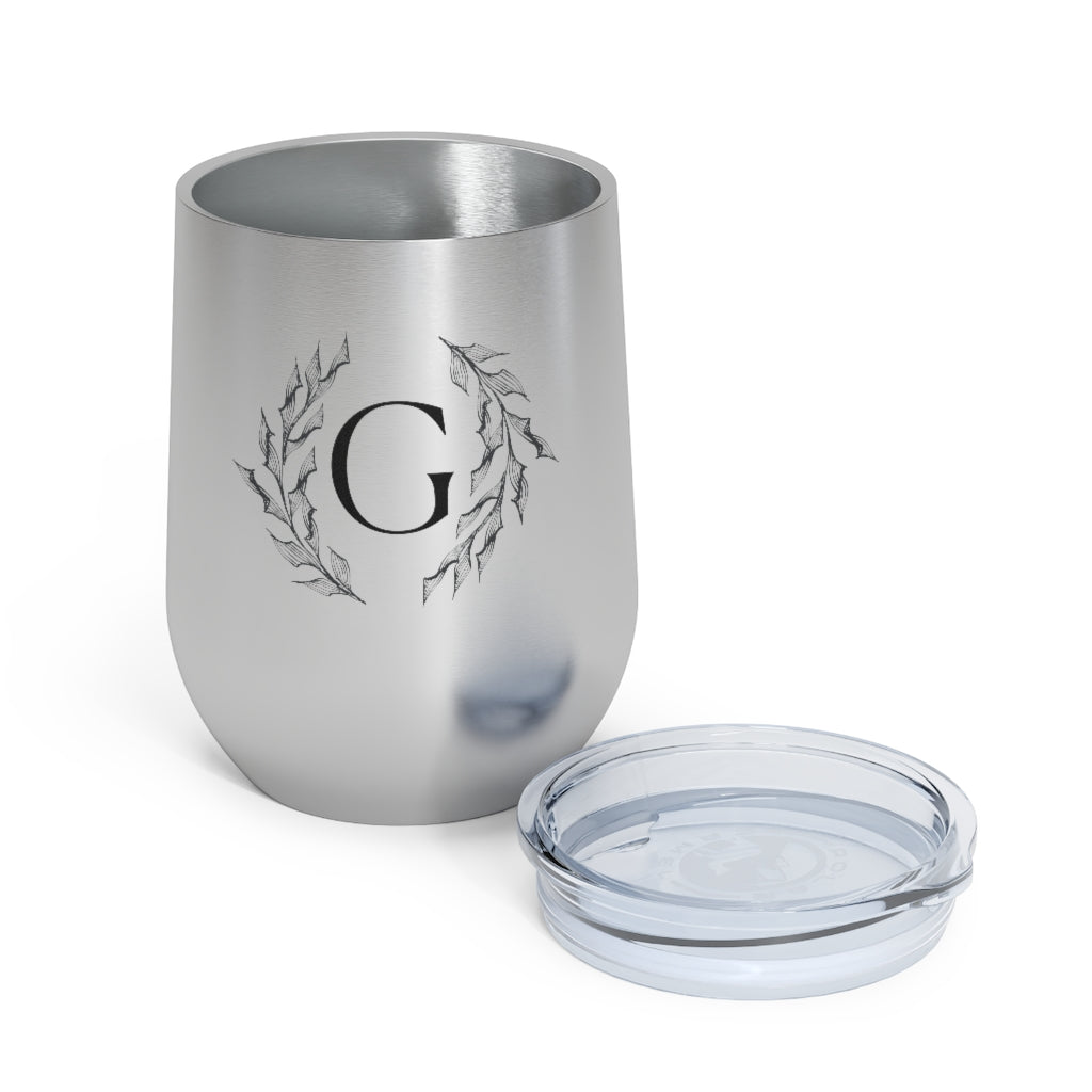 Meraki Paper - 12oz Insulated Wine Tumbler - Circular Branches - G in Stainless Steel - Opened