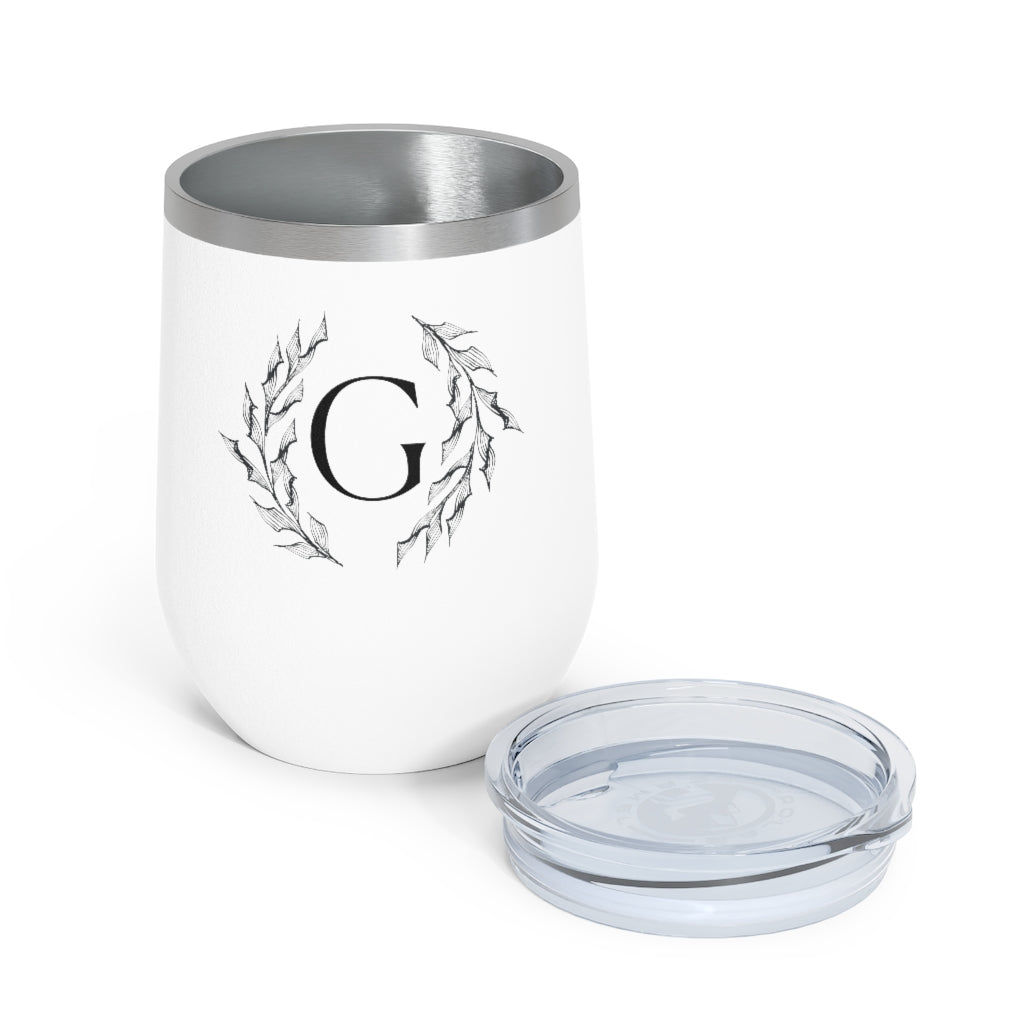 Meraki Paper - 12oz Insulated Wine Tumbler - Circular Branches - G in White - Opened